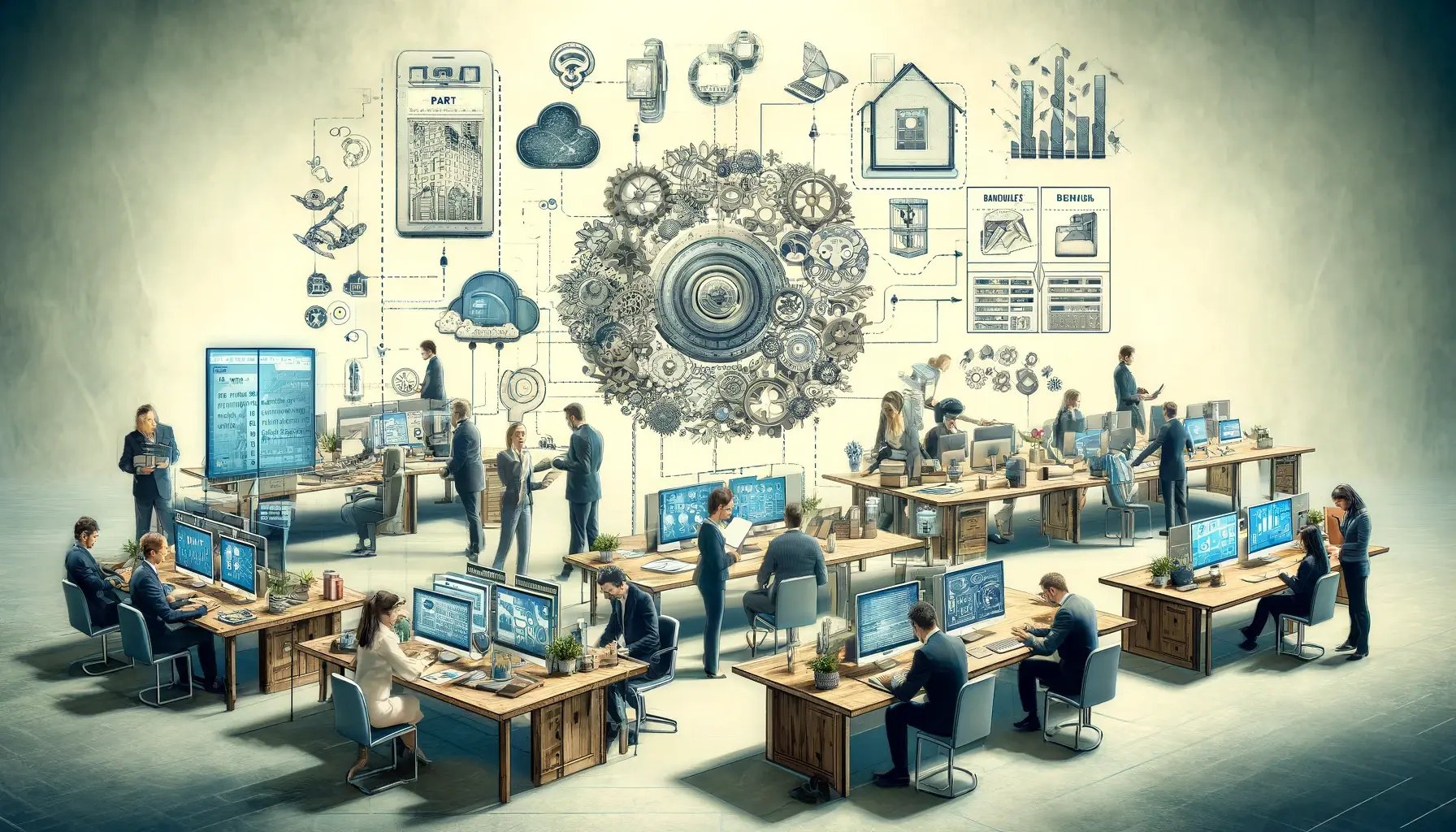 DALL·E 2024-05-22 21.28.03 - Create a realistic image for Part 1_ The Beginning of Digital Transformation in a wide format. The image should depict a traditional office setting